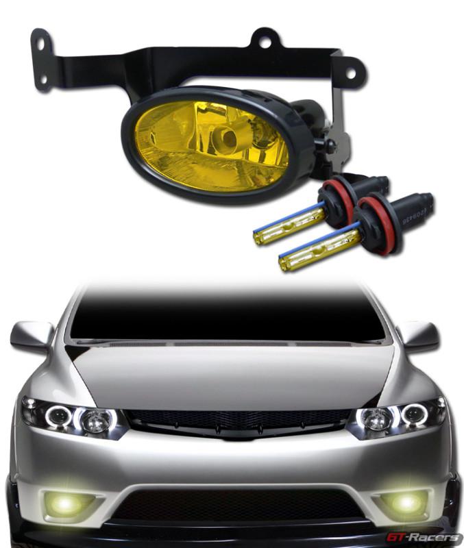 3k hid xenon w/ sport yellow front bumper fog lights+switch 06-08 civic 2d/coupe