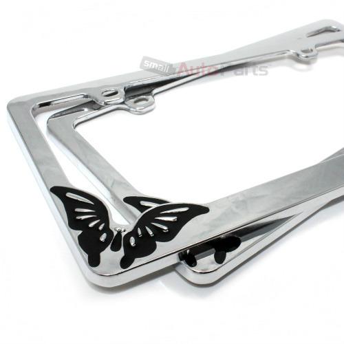 2 chrome metal butterfly custom license plate tag frames for auto-car-truck-suv