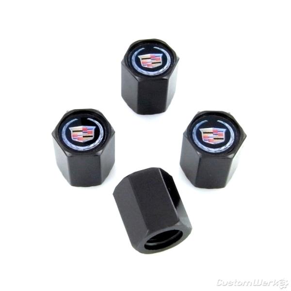 Cadillac new silver logo black tire stem valve caps