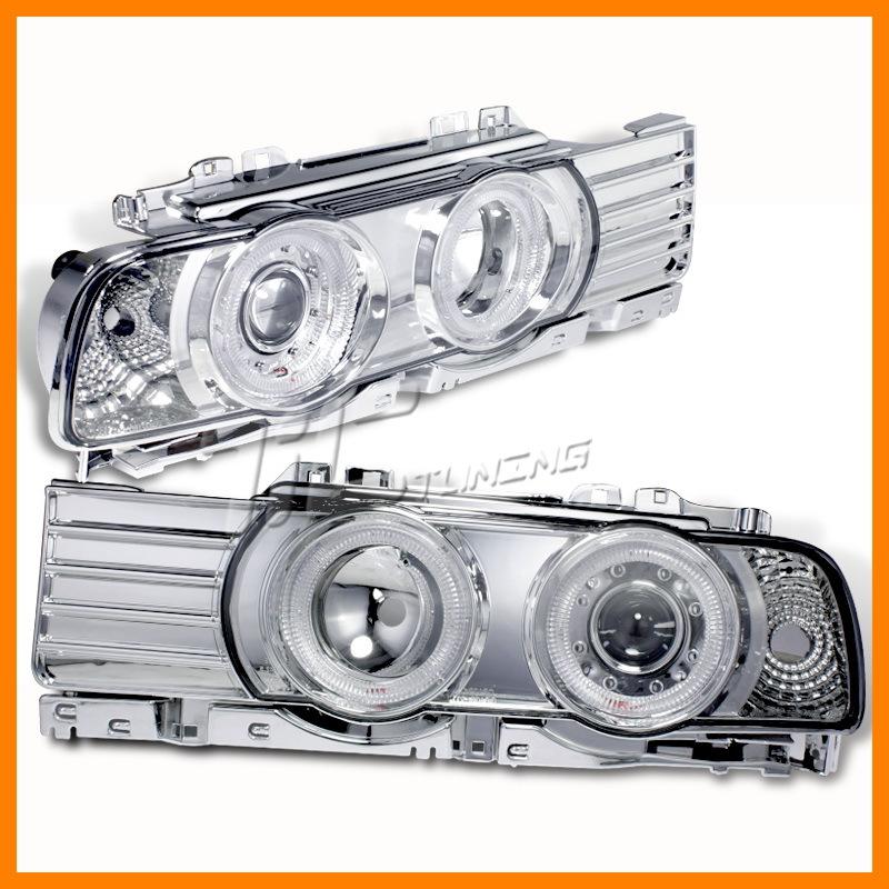 Euro clear chrome halo projector headlights 89-95 bmw e34 5-series lamps drl