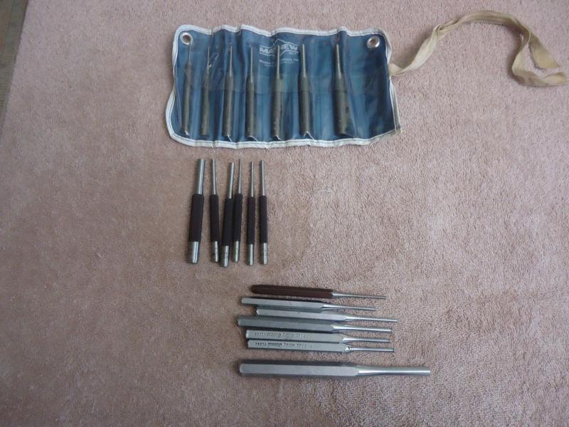 Vintage punch lot. mayhew 7 pc 480k.  6  starrett punches.  7 others craftsman.