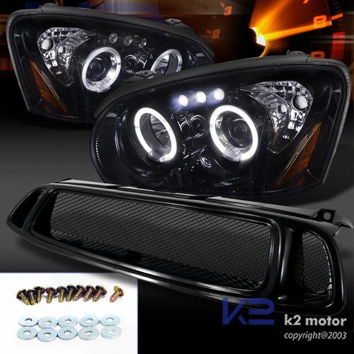 04-05 subaru impreza wrx glossy black projector headlights+mesh hood grille