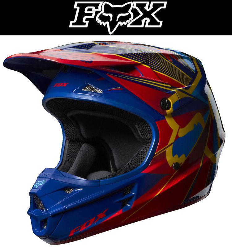 Fox racing v1 youth radeon blue red dirt bike helmet motocross mx atv 2014