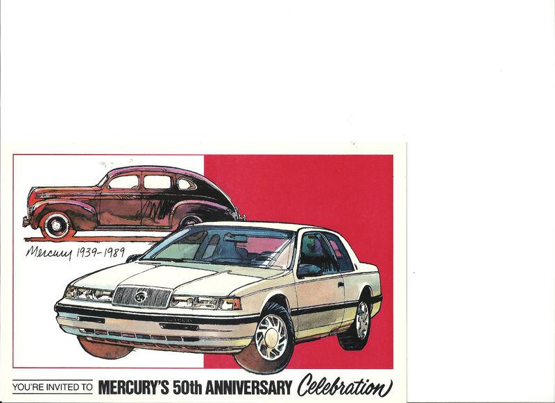 1939-1989 mercury-cougar 50th anniv post card "nos"