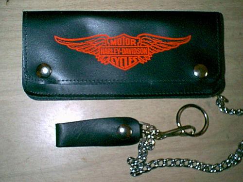 New harley davidson 8" leather biker wallet n chain