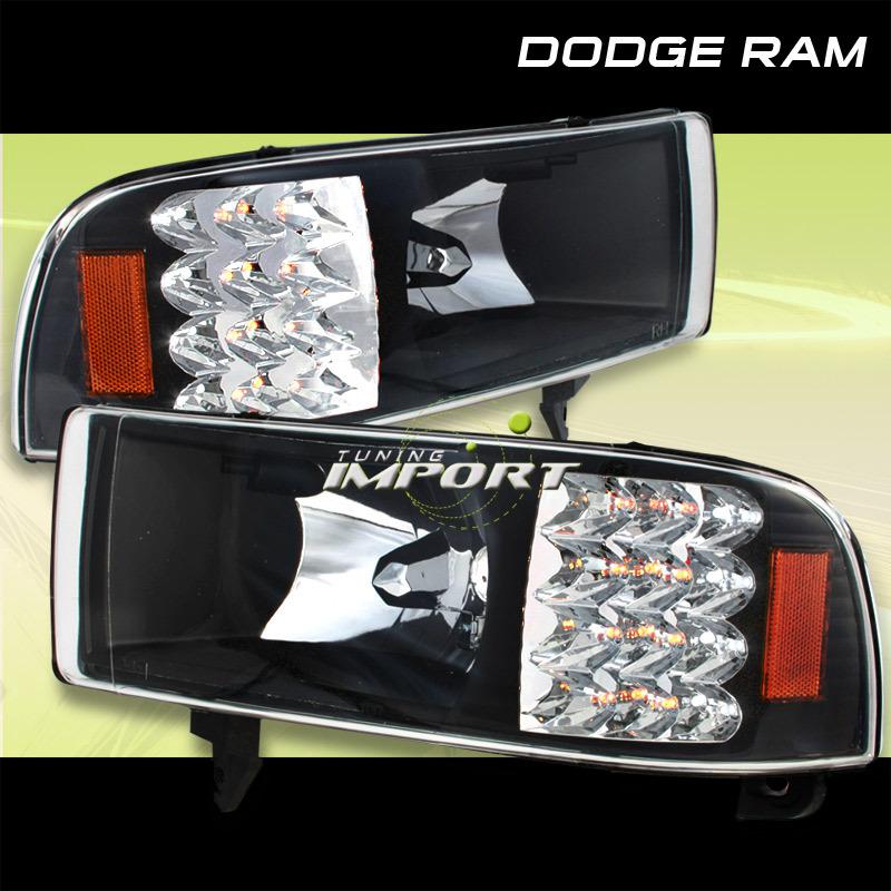 94 95 96 97 98 99 00 01 dodge ram black led signal headlights lamp pair