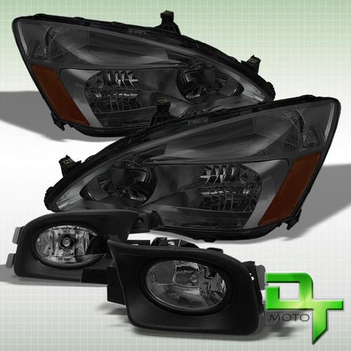 03-05 honda accord 4dr crystal smoked headlights +bumper fog lamps lights+switch