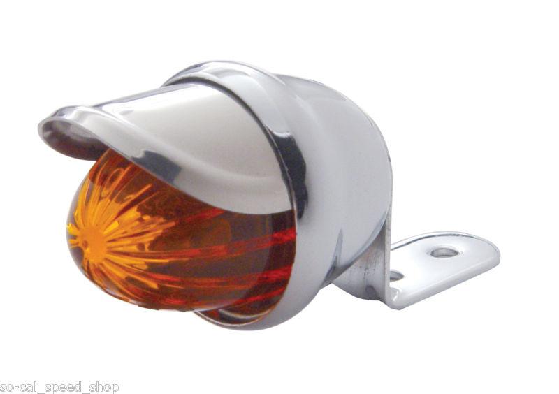 Parking light amber chrome w visor  hot rat rod motorcycle bike custom signal 