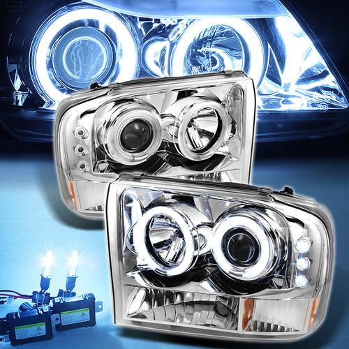 8000k slim xenon hid+ 99-04 f250 f350 excursion ccfl halo projector headlights