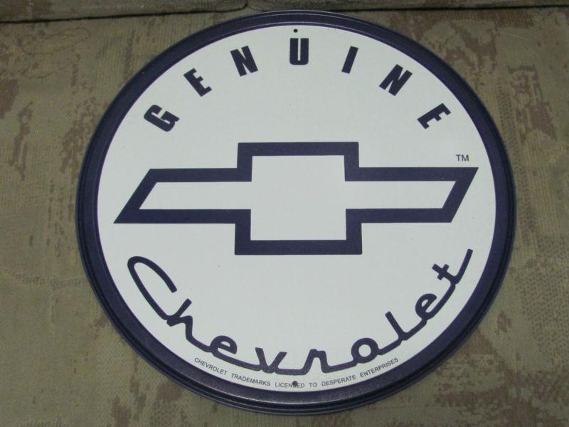 New genuine chevrolet metal 12" sign - old bowtie logo - round