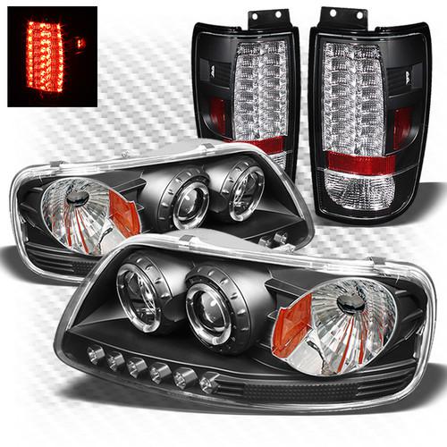 97-02 expedition black 1pc pro headlights + philips-led perform tail lights set