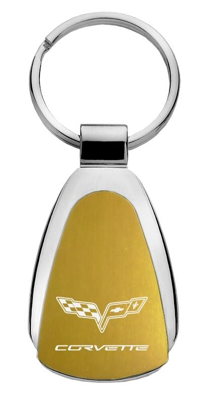 Chevrolet chevy corvette c6 gold gold tear drop key chain ring tag logo lanyard