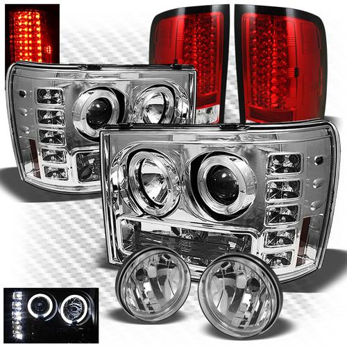 07-13 sierra projector headlights + r/c led perform tail lights + fog lights set