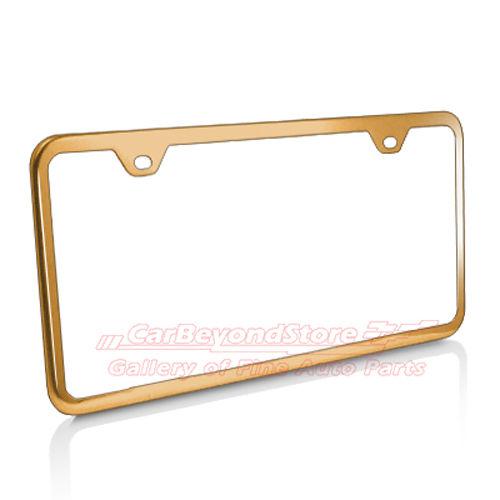 Slim golden stainless steel 2 holes license plate frame, made in usa + free gift