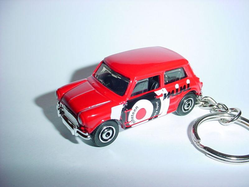 New red 1964 austin mini cooper custom keychain fob key chain ring rally racer