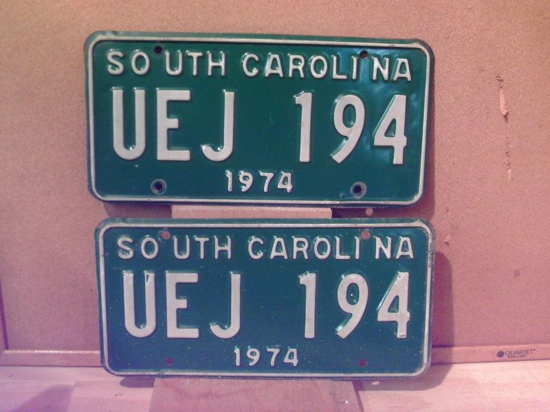 1974 south carolina yom license plate pair tag sc #uej-194