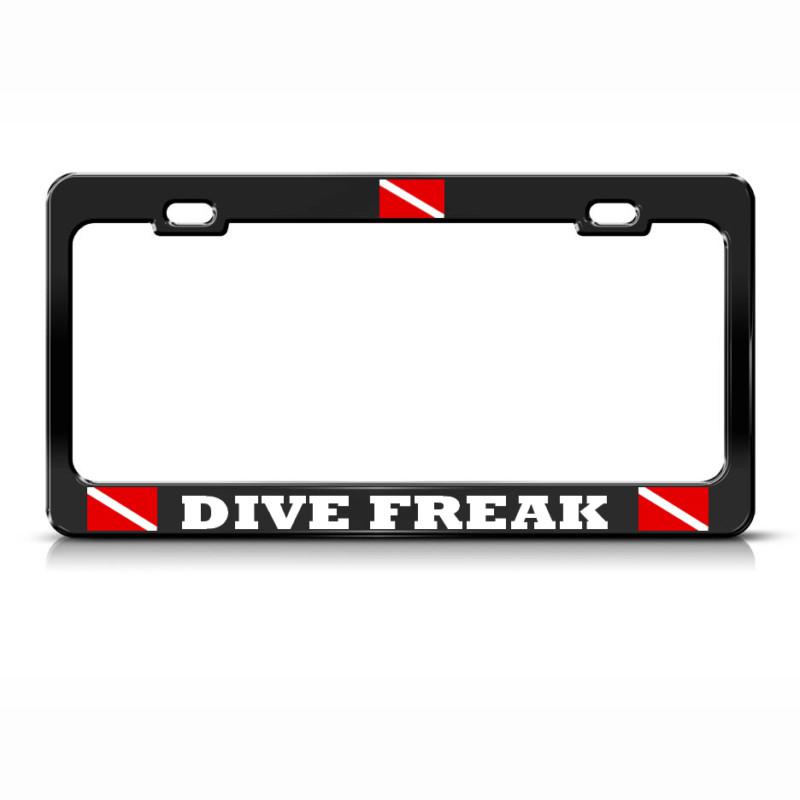 Dive freak license plate frame heavy metal love scuba diving black  tag border