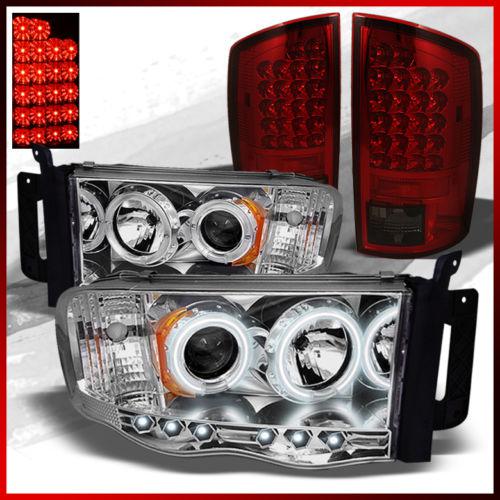 02-05 ram dual ccfl halo led projector headlights+red smoked led tail lights set