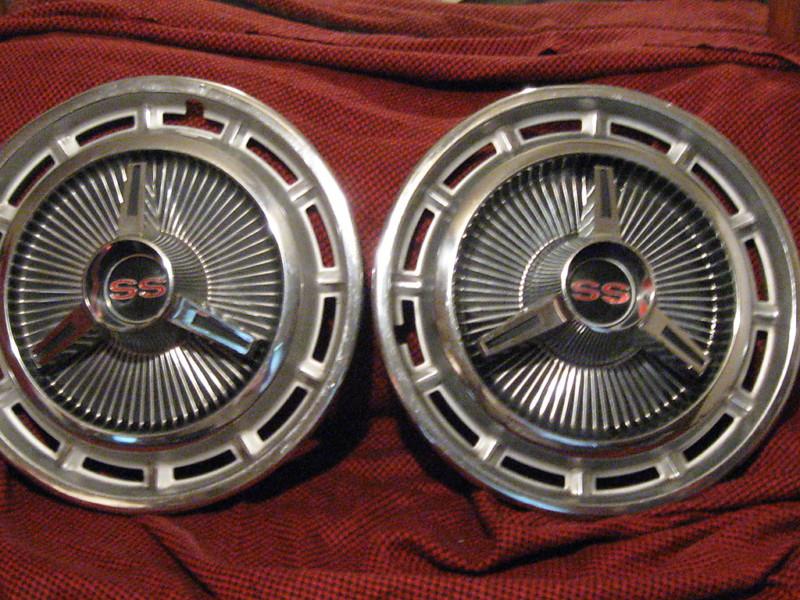 2 vintage 63-68 chevy ss stainless steel & chrom hub caps 14" oem