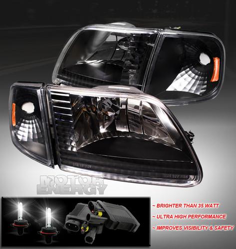 1997-2003 f-150/2002 expedition crystal head light+corner+50w 6k hid black/amber