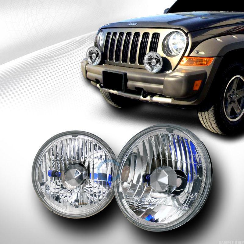 Universal 7" chrome clear round head lights h4 conversion chevy ford gmc jeep vw