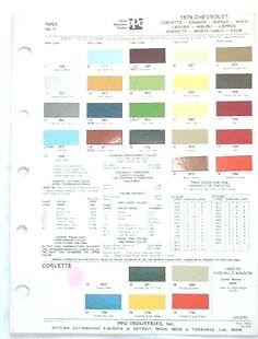 1976 chevrolet ppg color paint chip chart all models original 