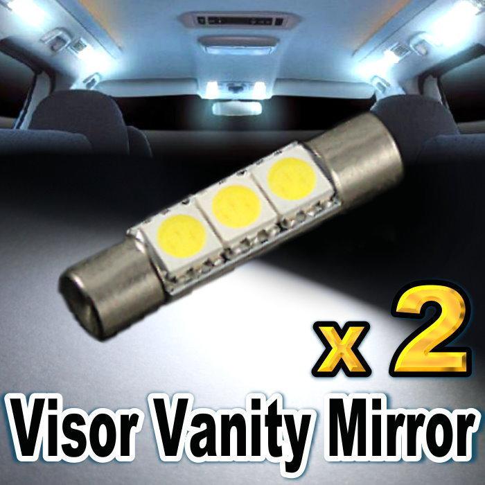 2x white super bright led bulbs for visor vanity mirror light 3-smd.