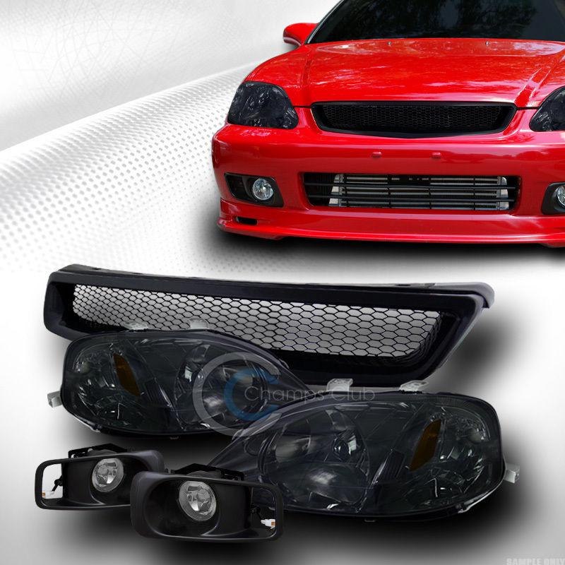 Smoke head ligh signal am+aluminum mesh grill grille b+bumper fog ch 99-00 civic