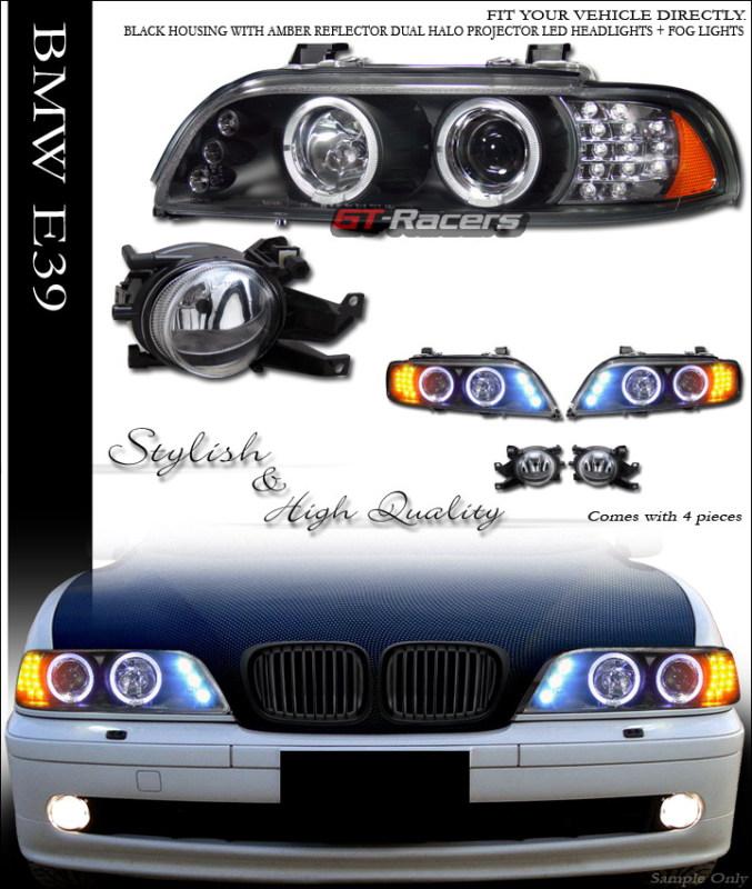 Blk halo led projector head light signal v2+bumper fog lamp ch 1997-2003 bmw e39