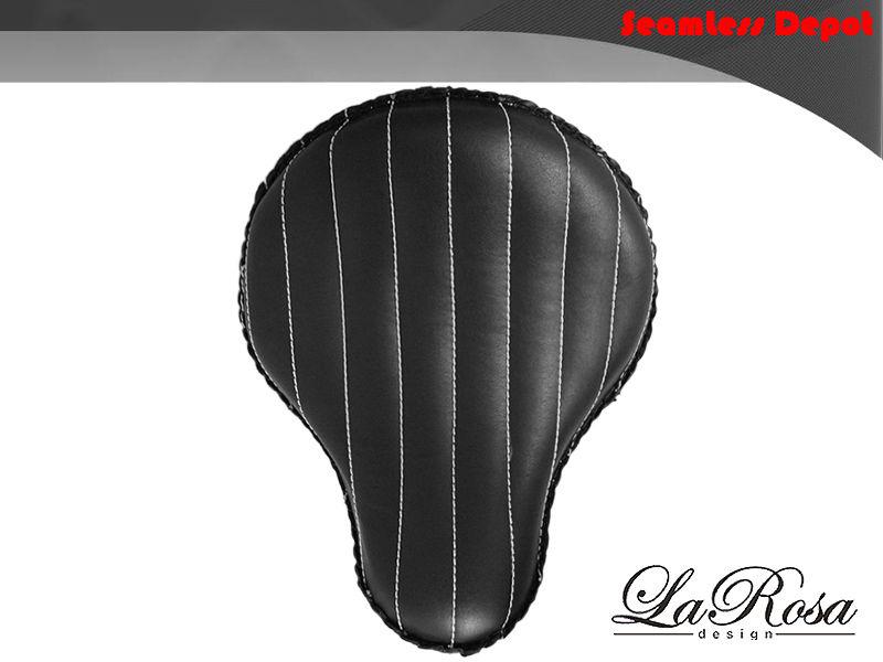 16" larosa black leather white thread bates style harley bobber rigid solo seat