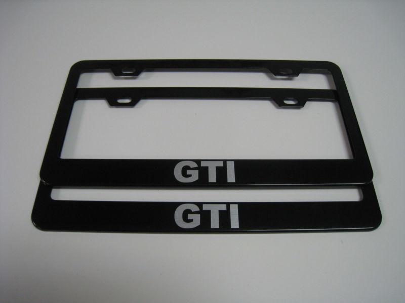 (2) black coated metal license plate frame - vw "gti"