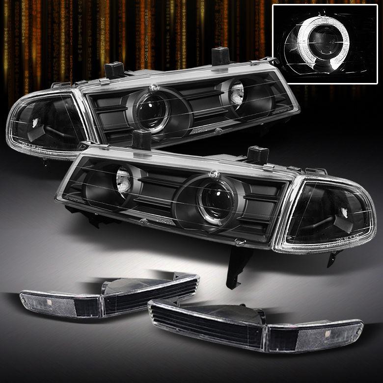 92-96 prelude black halo projector headlights+4pcs black bumper & corner lamps