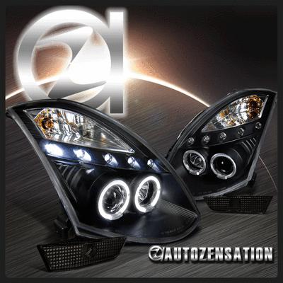 03-07 infiniti g35 2dr coupe black halo led headlights+smoke bumper lights