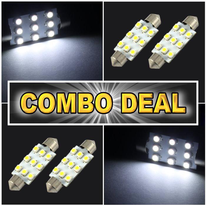 4x white led lights for dome + map 1.72" 42mm combo package deal #9