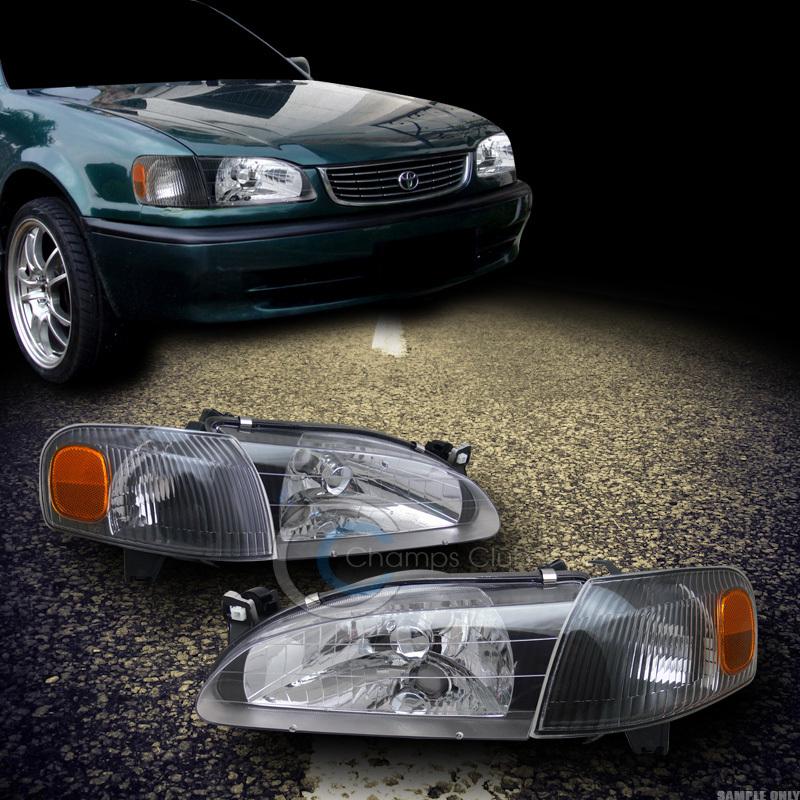 Jdm crystal black head lights lamps+corner signal amber dy 98-00 toyota corolla