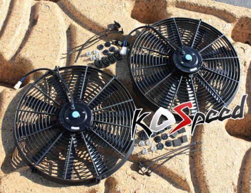 2x universal black 16&#034; electric radiator/engine cooling fan+mounting zip tie kit