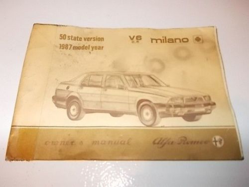 Alfa romeo 1987 milano v6 2.5 used original 50 state version owner&#039;s manual