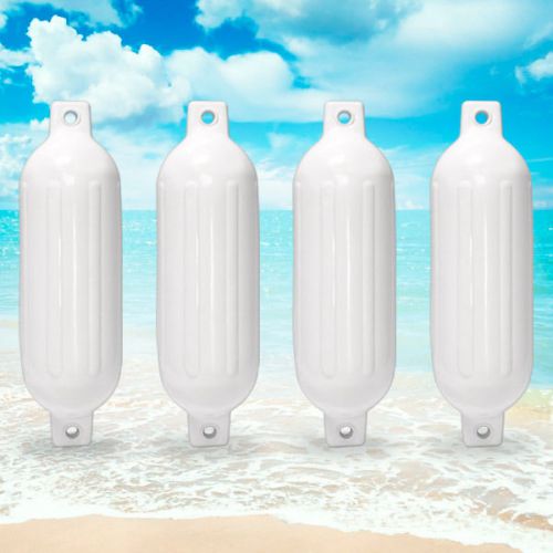 Twin eye ribbed boat fender 6.5&#034; x 23&#034; 4pcs inflatable vinyl mooring guard white