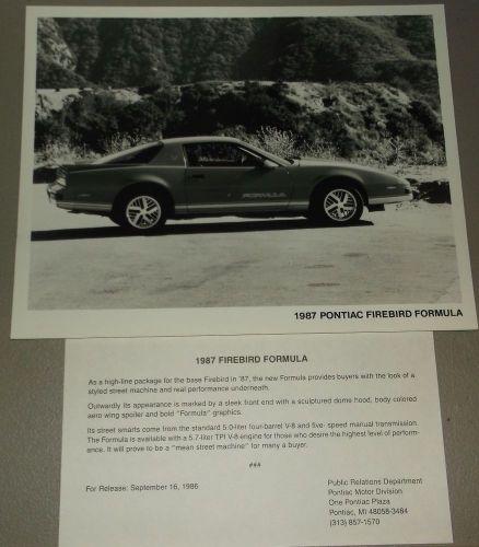 1987 pontiac firebird formula press photo brochure