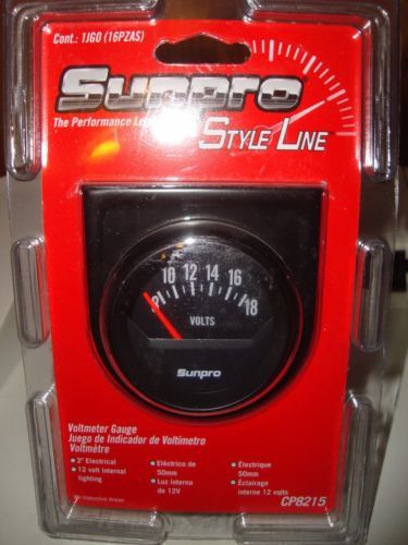 Sunpro 2&#034; voltmeter 12v black / black bezel new cp8215~ new