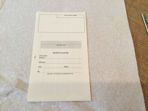 Corvette 1967 warranty booklet blank--original--