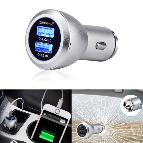 New car dual usb charger qualcomm emergency escape safety window breaker hammer