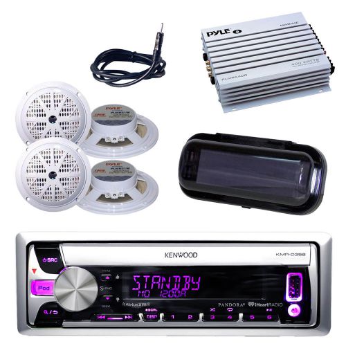 New marine radio usb aux input pandora 5.25&#034; speakers, 400w amp, antenna, cover