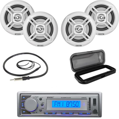 4 marine 6.5&#034; 100w enrock speakers, enrock aux usb am fm radio, cover &amp; antenna