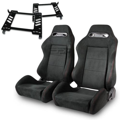 Type-r racing seat full black suede+silder+for 90-99 toyota mr2 sw20 bracket x2