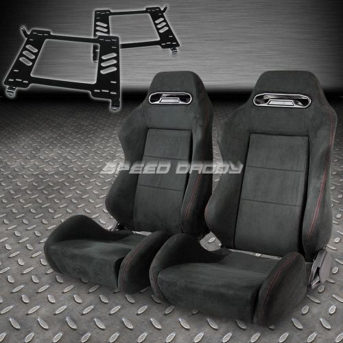 Pair type-r full reclining black suede racing seat+bracket for 90-99 mr2 sw20