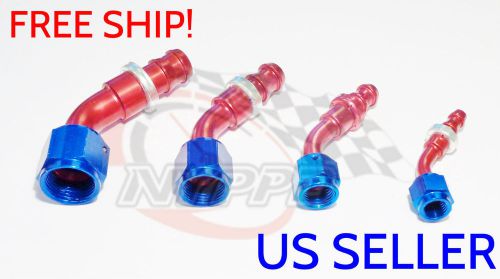 Nyppd push on oil fuel/gas hose end fitting red/blue an-4, 45 degree 7/16 20 unf