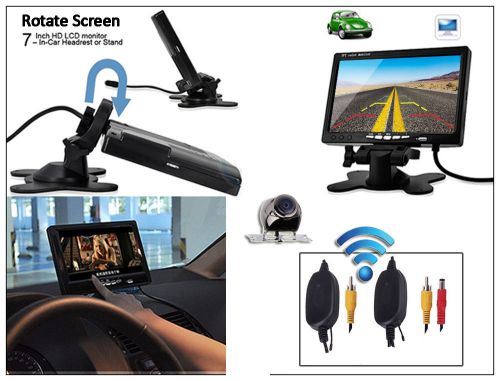 7&#034; lcd screen car rear view backup monitor+wireless reverse ir backup camera kit