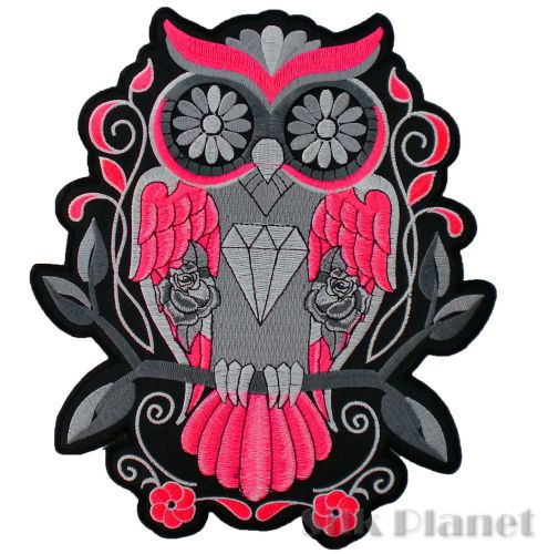 10&#034; sugar skull owl tattoo jewel angel death back patch motorcycle vest biker xl