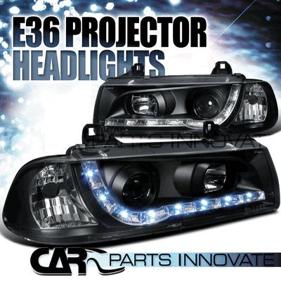 Bmw 92-98 e36 328i 325i 2dr r8 led drl projector headlights lamp black